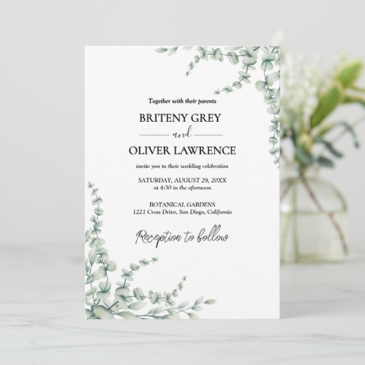 Rustic Botanical Eucalyptus Greenery Wedding 招待状 (スタンド正面)