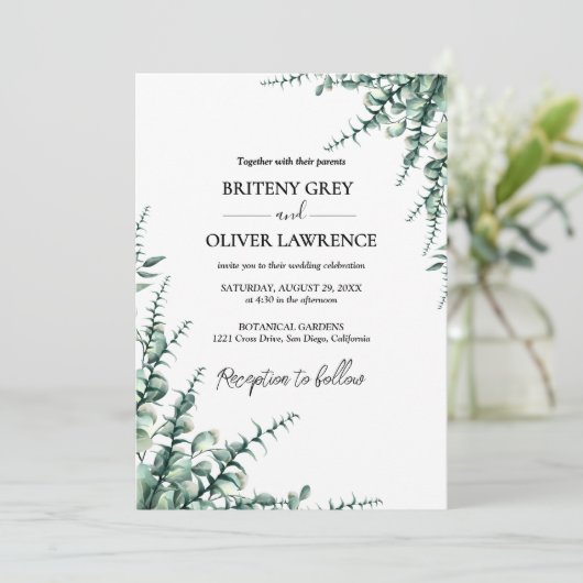 Rustic Botanical Eucalyptus Greenery Wedding 招待状 (スタンド正面)