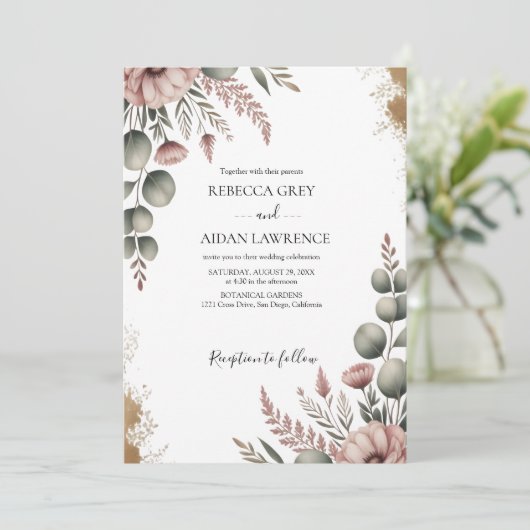 Rustic Botanical Eucalyptus Greenery Wedding  招待状 (スタンド正面)
