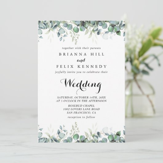 Rustic Botanical Eucalyptus Greenery Wedding 招待状 (スタンド正面)