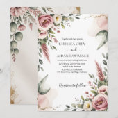 Rustic Botanical Eucalyptus Greenery Wedding  招待状 (正面/裏面)