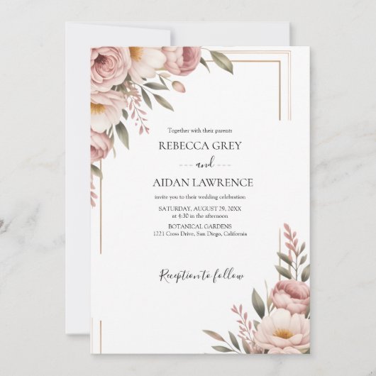 Rustic Botanical Eucalyptus Greenery Wedding  招待状 (正面)