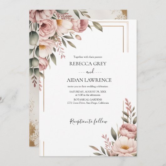 Rustic Botanical Eucalyptus Greenery Wedding  招待状 (正面/裏面)