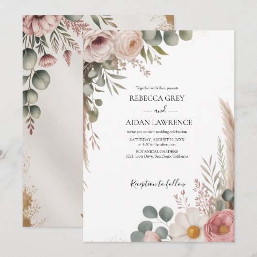 Rustic Botanical Eucalyptus Greenery Wedding  招待状 (正面/裏面)