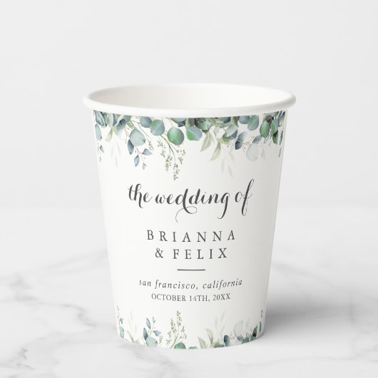 Rustic Botanical Eucalyptus Greenery Wedding 紙コップ (裏面)
