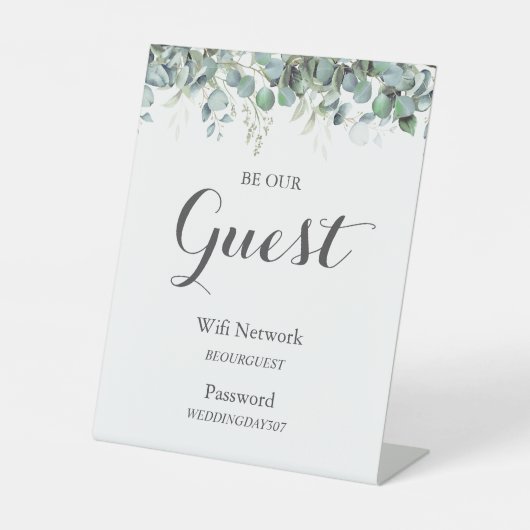 Rustic Botanical Eucalyptus Greenery Wedding Wifi 台座サイン (正面)