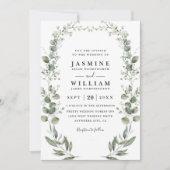 Rustic Botanical Eucalyptus Modern QR Code Wedding 招待状 (正面)