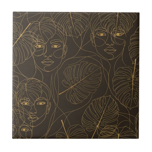 Rustic Botanical Face Line Pattern (1) タイル (正面)