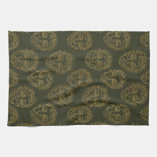 Rustic Botanical Face Line Pattern (2) キッチンタオル (横)