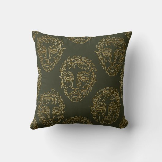 Rustic Botanical Face Line Pattern (2) クッション (裏面)