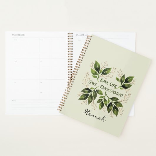 Rustic botanical foliage watercolor leaves  プランナー手帳 (ディスプレー)