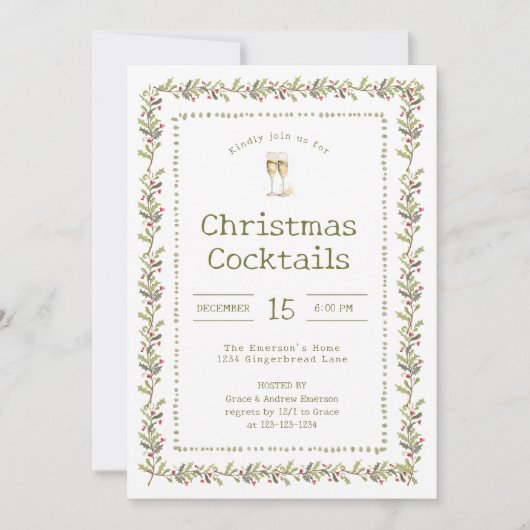 Rustic Botanical Green Christmas Party Invitation 招待状 (正面)