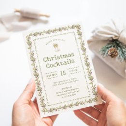 Rustic Botanical Green Christmas Party Invitation 招待状