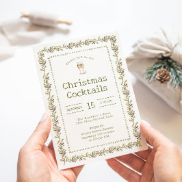 Rustic Botanical Green Christmas Party Invitation 招待状