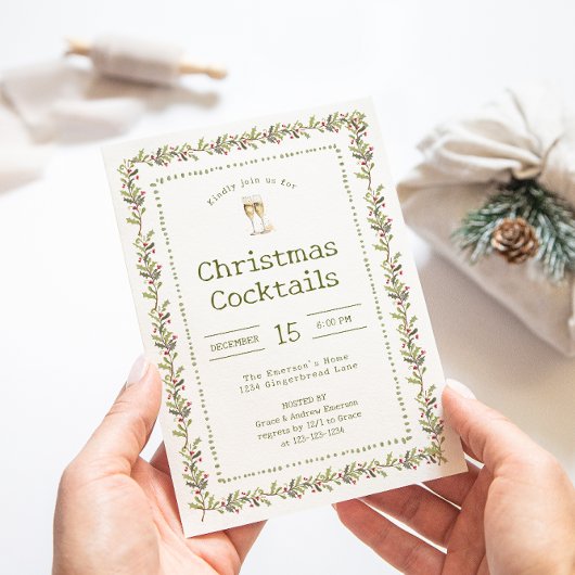 Rustic Botanical Green Christmas Party Invitation 招待状