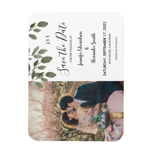 Rustic botanical monogram photo Save the Date マグネット (縦)