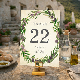 Rustic Botanical Olive Wreath Table Number Card テーブルナンバー