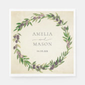 Rustic Botanical Olive Wreath Wedding Napkins スタンダードランチョンナプキン (正面)