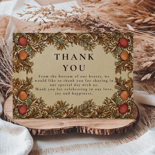 Rustic Botanical Pomegranate Wedding サンキューカード