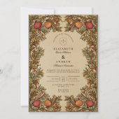 Rustic Botanical Pomegranate Wedding 招待状 (正面)