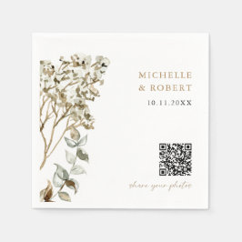 Rustic Botanical QR Code Share your Photos Wedding スタンダードカクテルナプキン