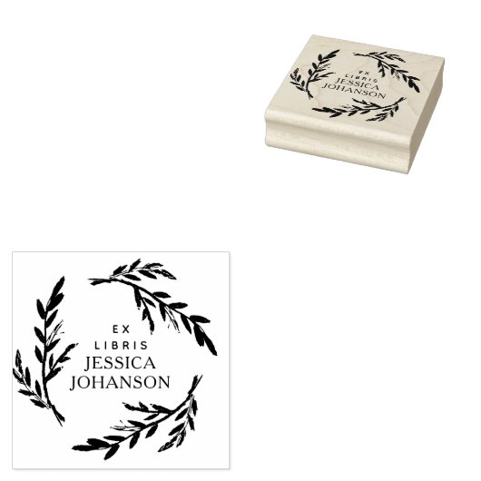 Rustic Botanical Wreath Custom Ex Libris Book ラバースタンプ (押印)