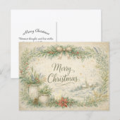 Rustic Botanical Wreath Merry Christmas  シーズンポストカード (正面/裏面)