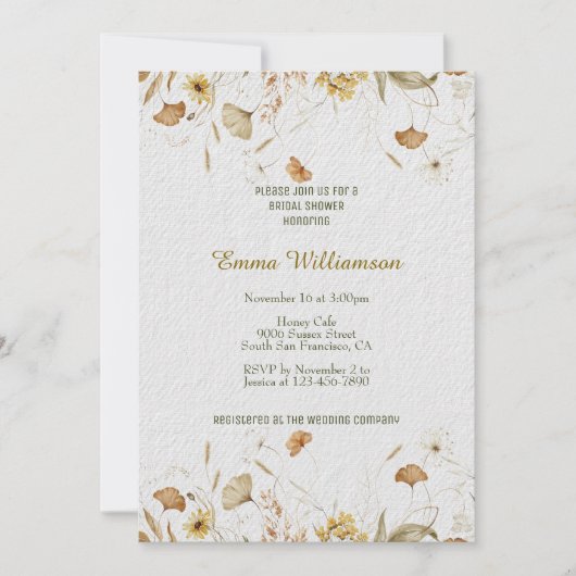 Rustic Botanicals Customize Bridal Shower 招待状 (正面)