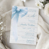 Rustic Bow Something Blue Bridal Shower 招待状
