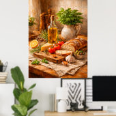 Rustic Bread and Olive Oil a Mediterranean Kitchen ポスター (ホームオフィス)