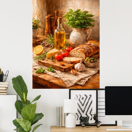 Rustic Bread and Olive Oil a Mediterranean Kitchen ポスター (ホームオフィス)