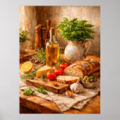 Rustic Bread and Olive Oil a Mediterranean Kitchen ポスター (正面)