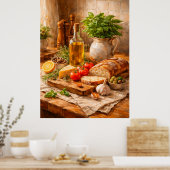Rustic Bread and Olive Oil a Mediterranean Kitchen ポスター (キッチン)