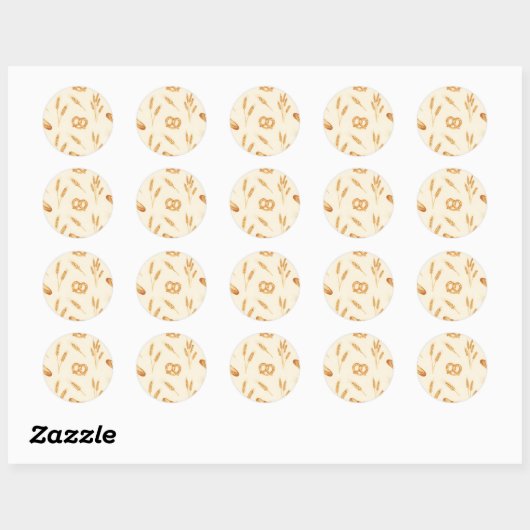 Rustic Bread & Wheat Seamless Pattern ラウンドシール (シート)