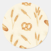 Rustic Bread & Wheat Seamless Pattern ラウンドシール (正面)