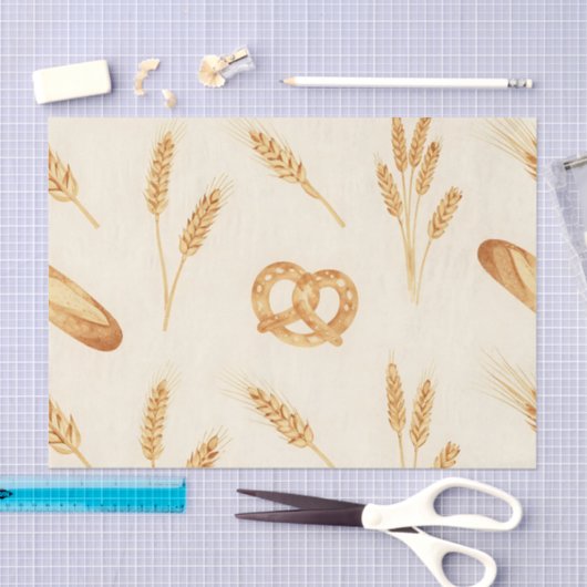 Rustic Bread & Wheat Seamless Pattern 薄葉紙 (クラフト)