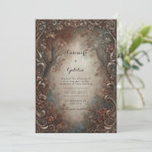 Rustic Bronze Filigree Autumn Forest Wedding 招待状 (スタンド正面)