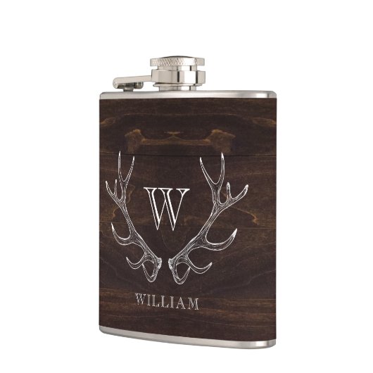 Rustic Brown Antler Monogrammed Groomsman Gift フラスク (左)