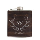 Rustic Brown Antler Monogrammed Groomsman Gift フラスク (正面)