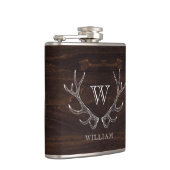 Rustic Brown Antler Monogrammed Groomsman Gift フラスク (右)