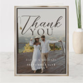 Rustic Brown Botanical Pattern Photo Wedding サンキューカード (正面)