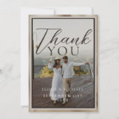 Rustic Brown Botanical Pattern Photo Wedding サンキューカード (正面)