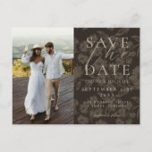 Rustic Brown Botanical Pattern Photo Wedding 案内ポストカード (正面)