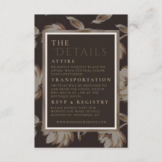 Rustic Brown Botanical Pattern Wedding エンクロージャーカード (正面)