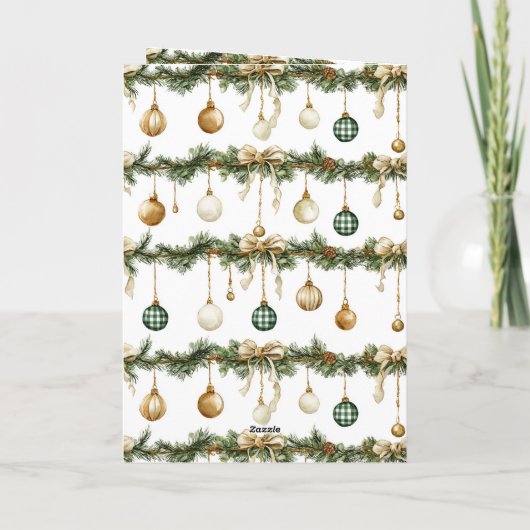 Rustic Brown Bows Cream Green Christmas カード (裏面)