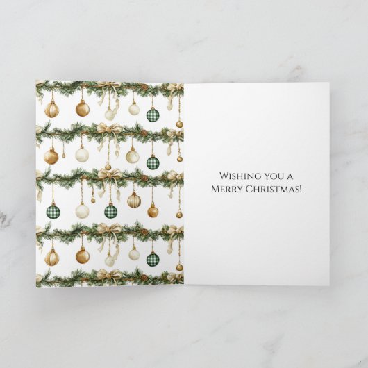 Rustic Brown Bows Cream Green Christmas カード (内部)