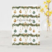 Rustic Brown Bows Cream Green Christmas カード (黄色い花)