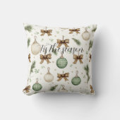 Rustic Brown Bows Cream Green Christmas   クッション (正面)