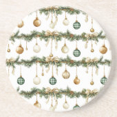 Rustic Brown Bows Cream Green Christmas   コースター (正面)
