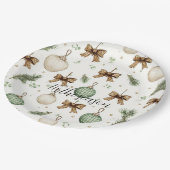 Rustic Brown Bows Cream Green Christmas   ペーパープレート (アングル)